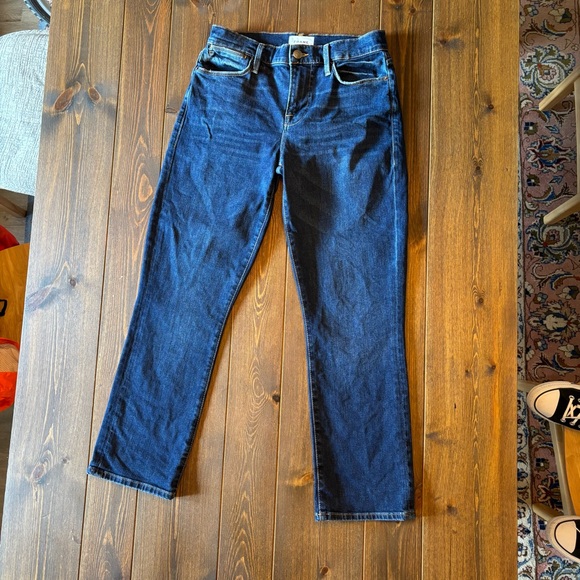 FRAME Le High Straight Jeans in Color Earth Bound |Dark Wash Size 26 EUC - Picture 2 of 11